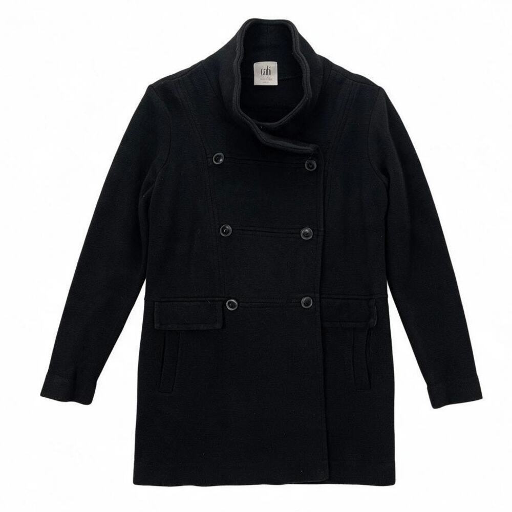 CABI LOVE CAROL COLLECTION Women's KNIT PEA COAT Black DOUBLE BREASTED Size XL